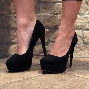 Matte black platform heels